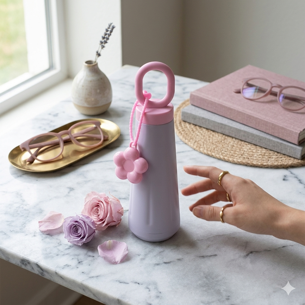 450ml Cute Portable Water Bottle with Hanging Loop & Decorative Charm